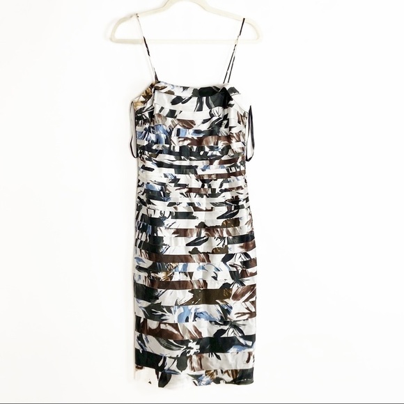 JS Collections Tiered Bandage Abstract Print Crepe Spaghetti Strap Sheath Dress - Picture 1 of 16